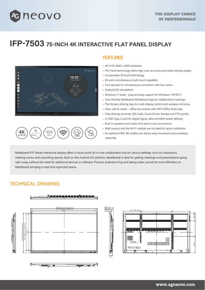Página 1 del manual Ficha técnica AG Neovo IFP-7503