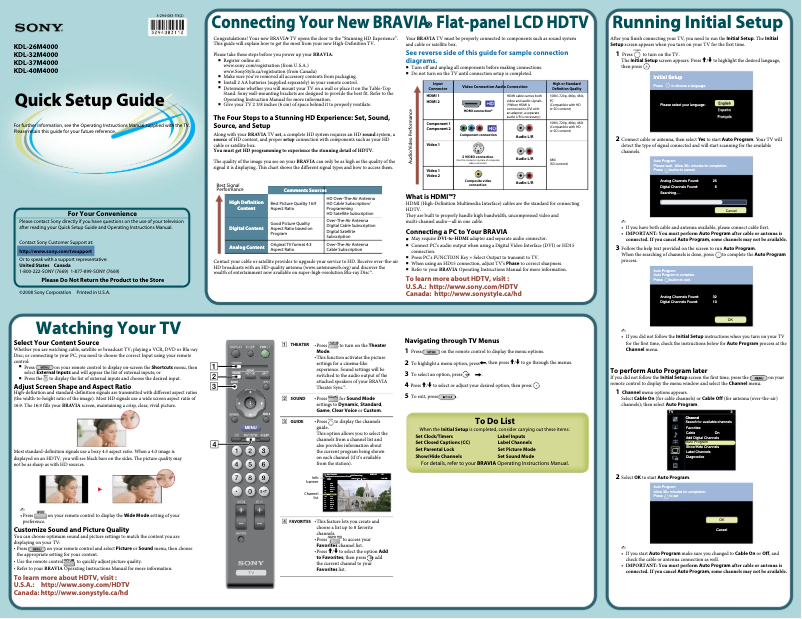 Imagen de la primera página del manual del dispositivo Bravia KDL-37M4000