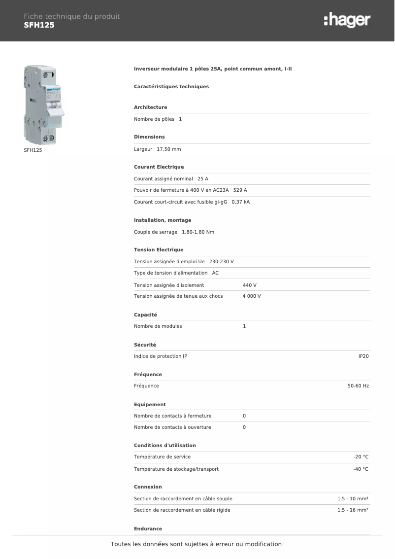 Imagen de la primera página del manual del dispositivo SFH125