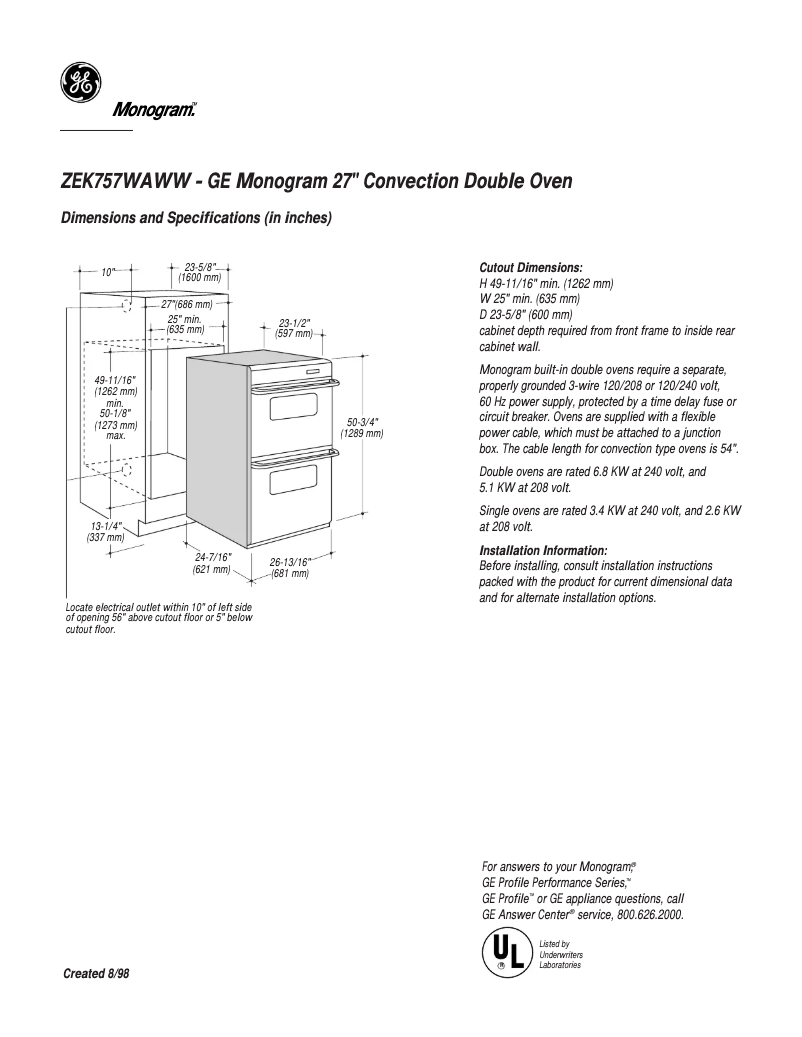Imagen de la primera página del manual del dispositivo ZEK757WAWW