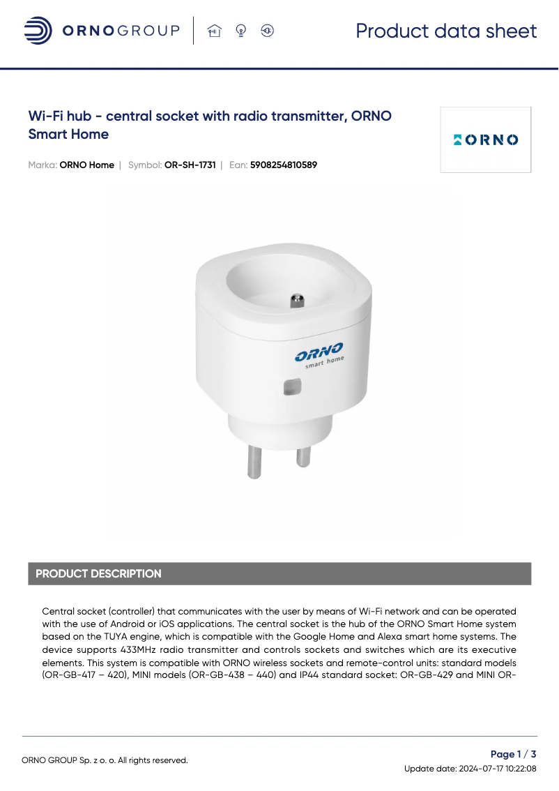 Imagen de la primera página del manual del dispositivo OR-SH-1731