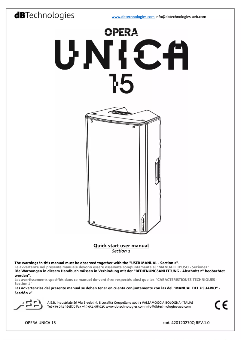 Imagen de la primera página del manual del dispositivo Opera Unica 15