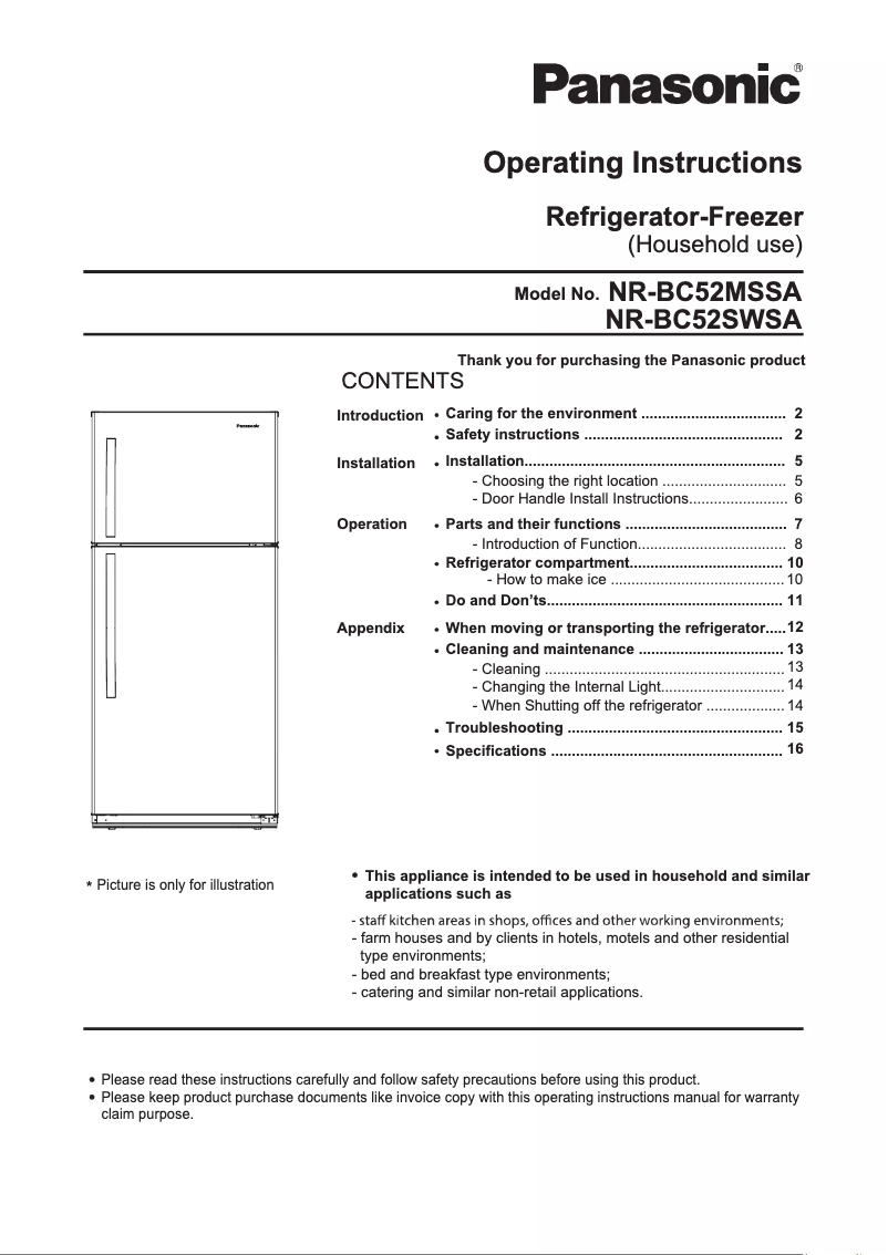 Página 1 del manual Manual de usuario Panasonic NR-BC52MS