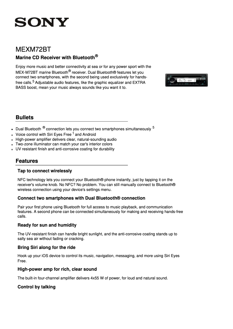 Página 1 del manual Ficha técnica Sony MEX-M72BT