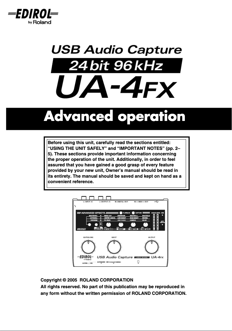 Imagen de la primera página del manual del dispositivo UA-4FX
