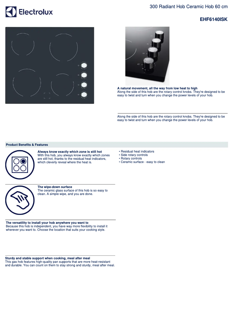 Página 1 del manual Ficha técnica Electrolux EHF6140ISK