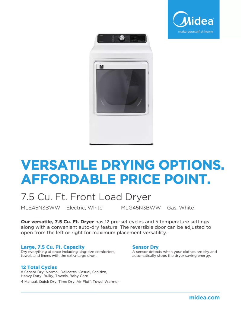 Página 1 del manual Ficha técnica Midea MLG45N3BWW