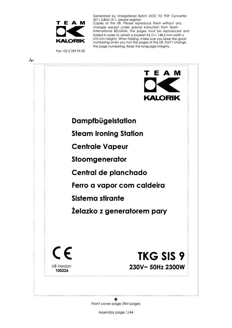 Imagen de la primera página del manual del dispositivo TKG SIS 9