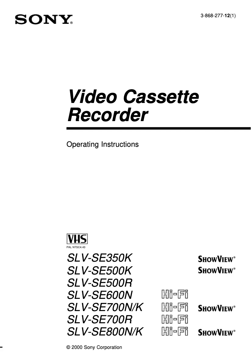 Página nº 1 - Manual de usuario Sony SLV-SE500K
