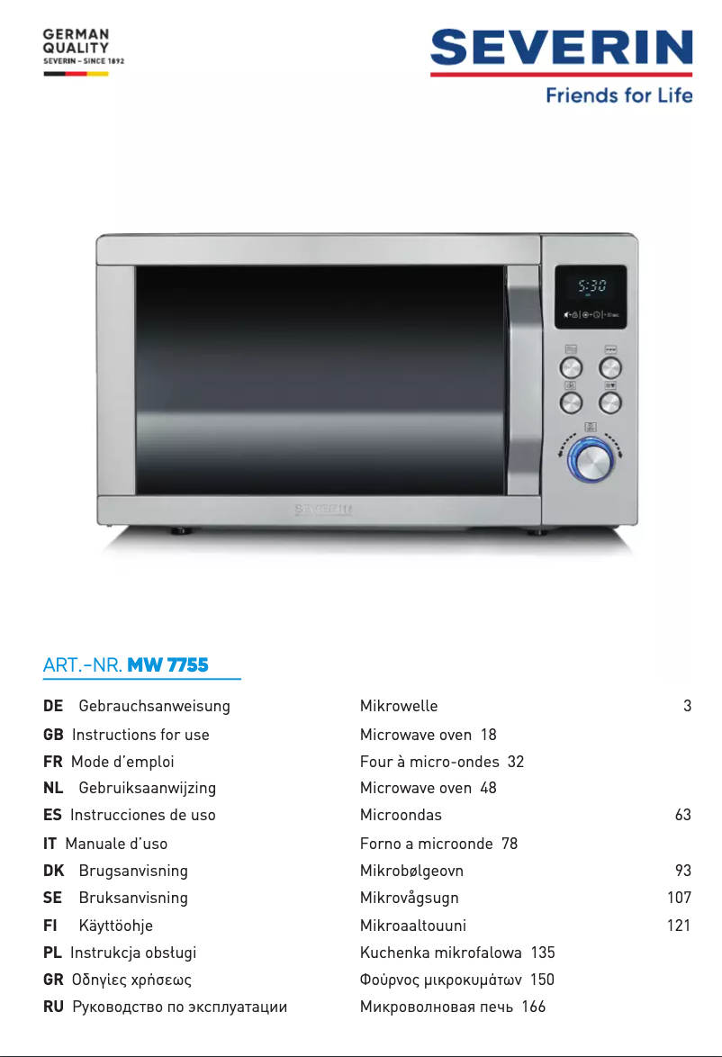 Página 1 del manual Ficha técnica Severin MW 7755