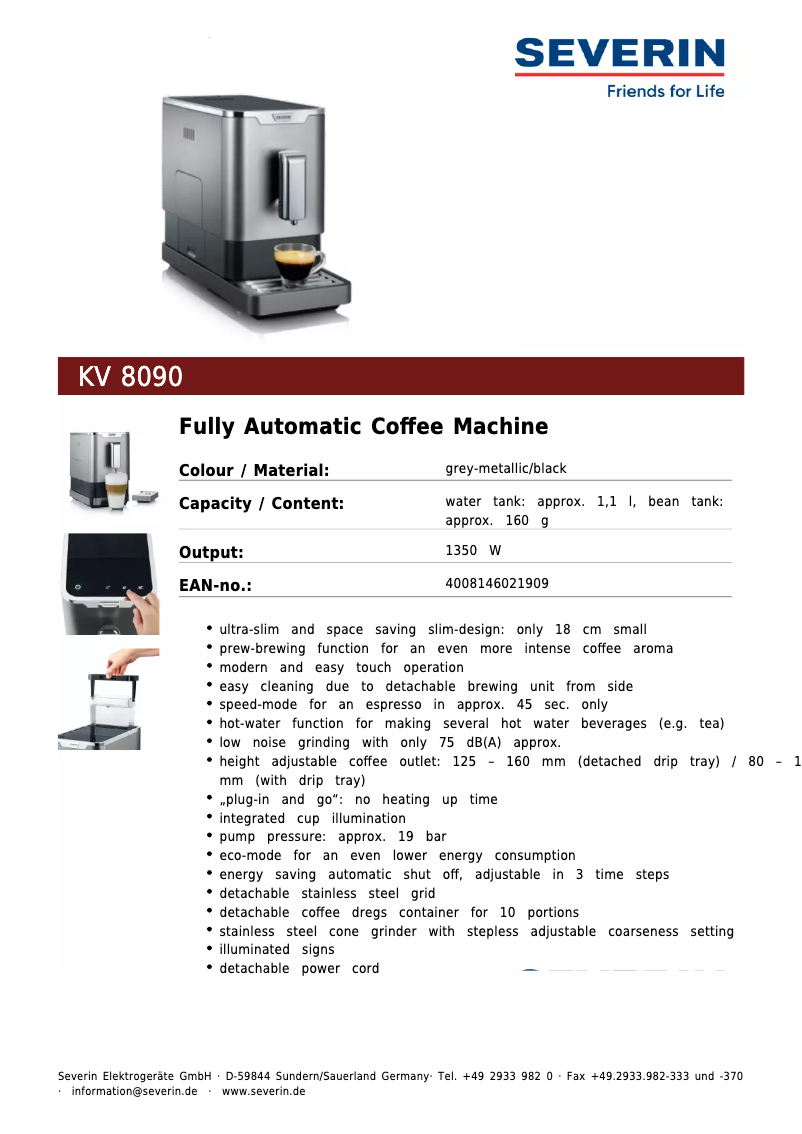 Página 1 del manual Ficha técnica Severin KV 8090