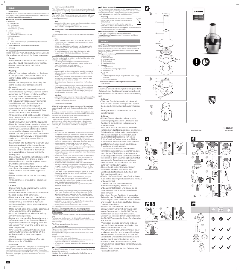 Imagen de la primera página del manual del dispositivo Avance Collection HR1919
