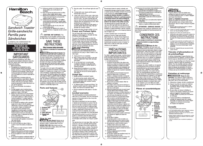 Página nº 1 - Manual de usuario Hamilton Beach 25430