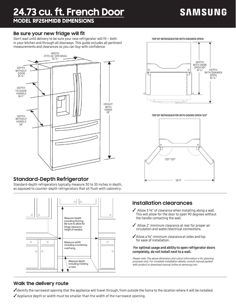 Página 1 del manual Guía de medición Samsung RF25HMIDBSR