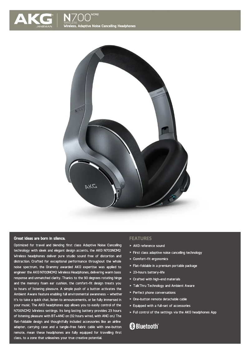 Página 1 del manual Ficha técnica AKG N700NCM2 Wireless