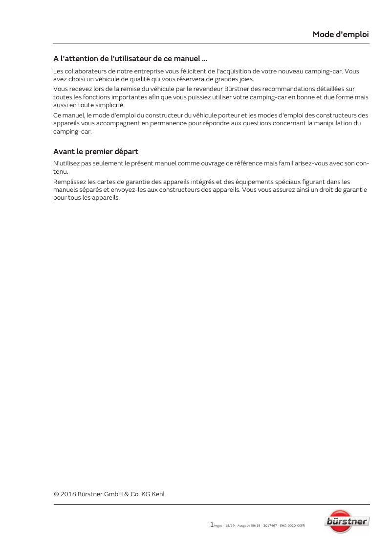 Página nº 1 - Manual de usuario Bürstner Argos (2019)