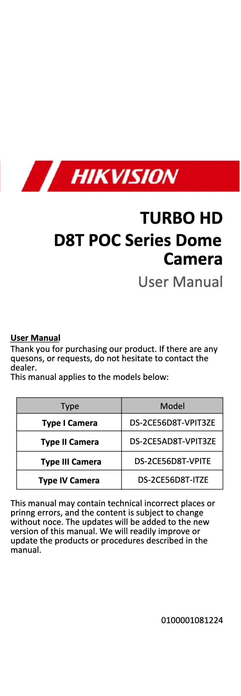 Página 1 del manual Manual de usuario Hikvision DS-2CE56D8T-VPITE