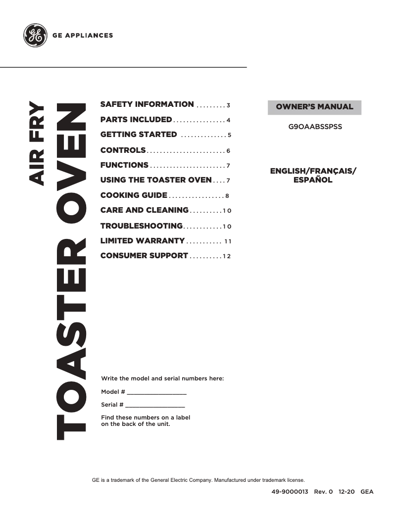 Imagen de la primera página del manual del dispositivo G9OAABSSPSS