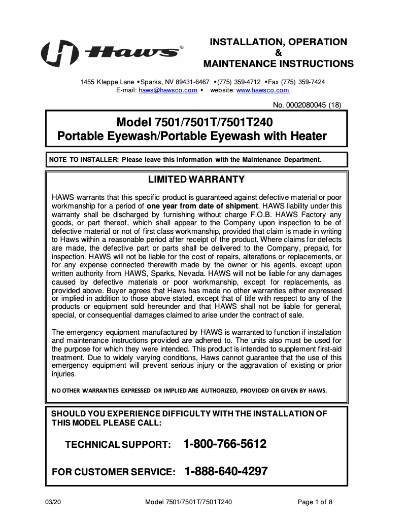 Página 1 del manual Manual de usuario Haws 7501
