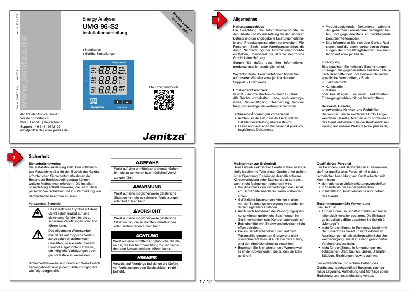 Página nº 1 - Manual de usuario Janitza UMG 96-S2