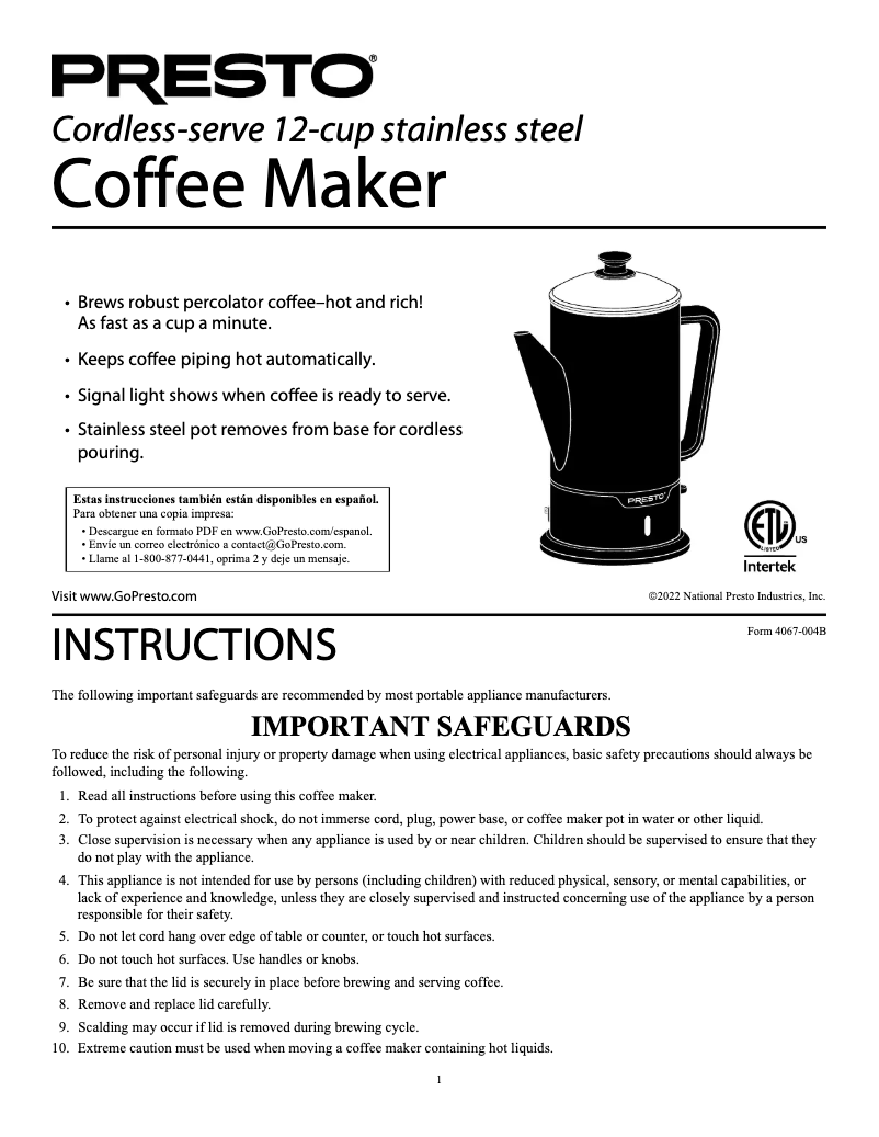 Imagen de la primera página del manual del dispositivo 02815