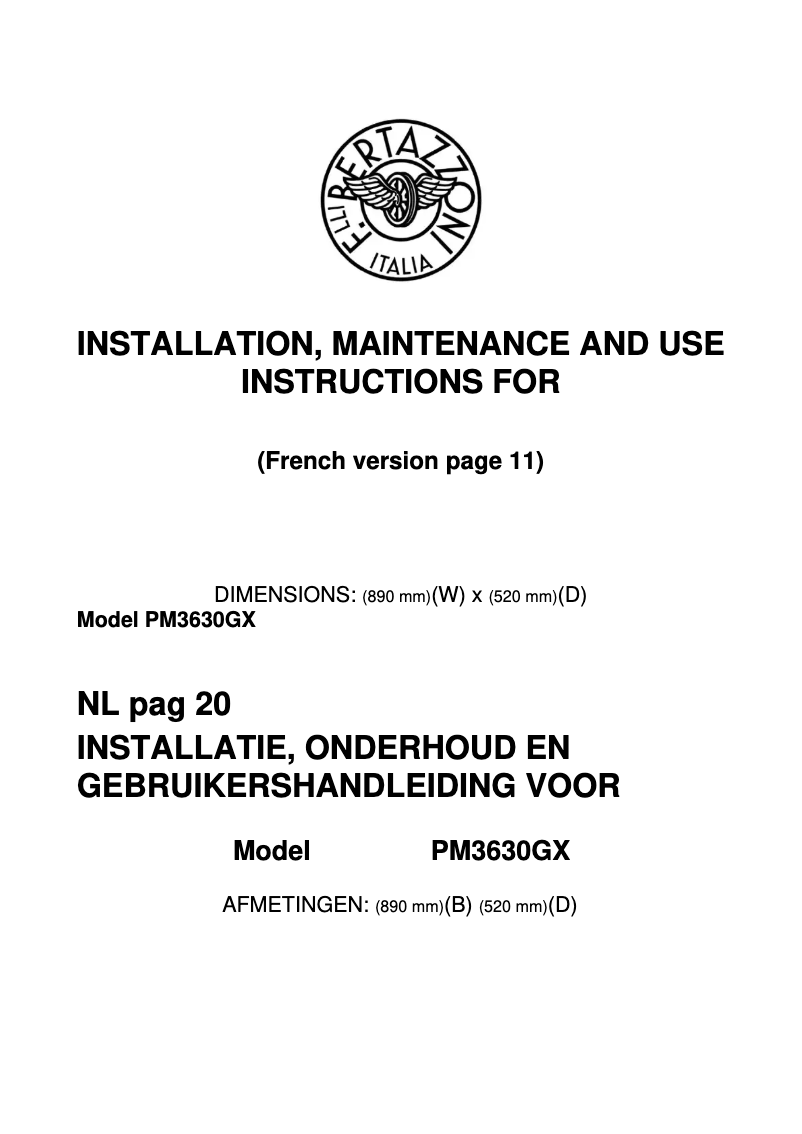 Imagen de la primera página del manual del dispositivo PM36 3 0G X