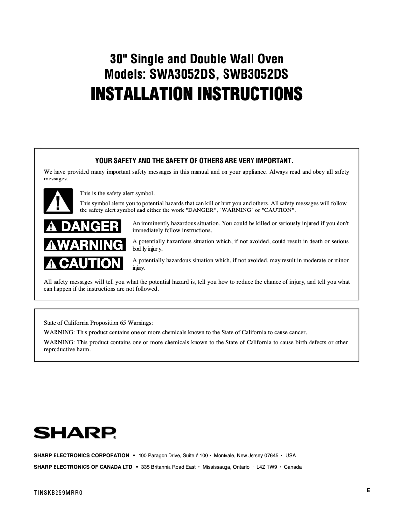 Página 1 del manual Guía de instalación Sharp SWA3052DS