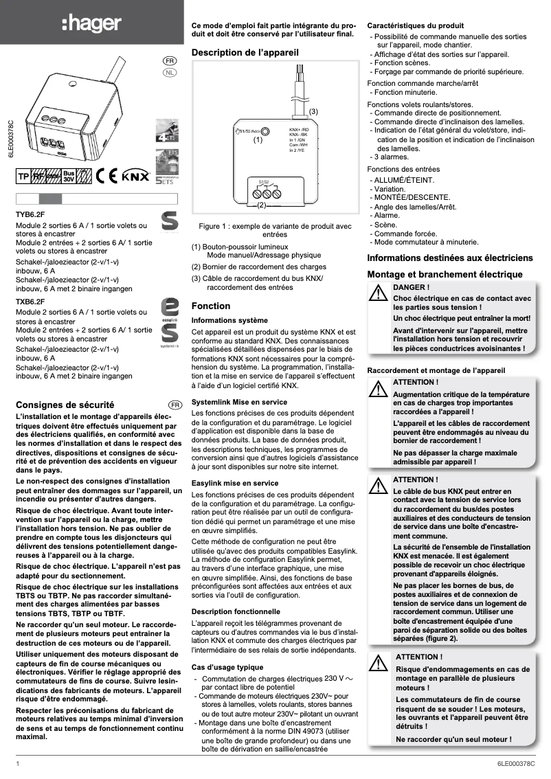 Página 1 del manual Manual de usuario Hager TXB602F