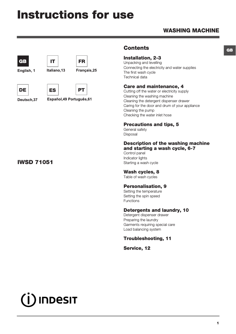 Imagen de la primera página del manual del dispositivo IWSD 71051 C ECO EU