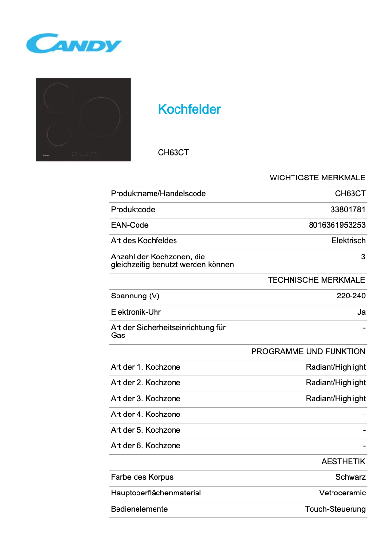 Imagen de la primera página del manual del dispositivo CH63CT