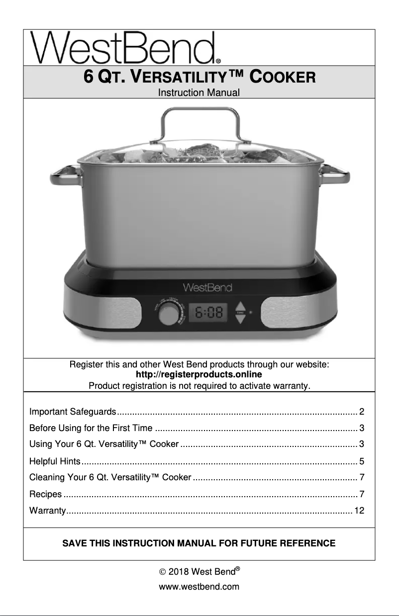 Página 1 del manual Manual de usuario WestBend 87966