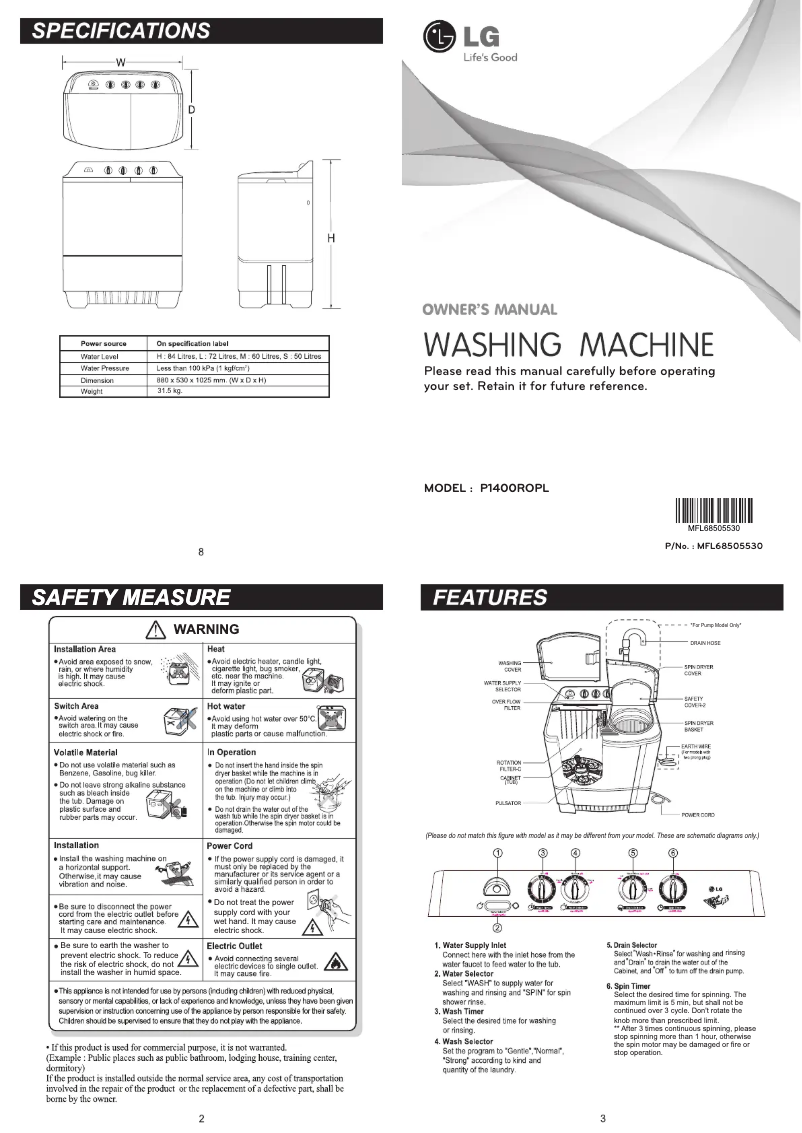 Página 1 del manual Manual de usuario LG P1400ROPL