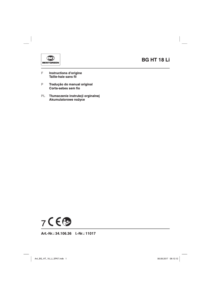 Página 1 del manual Manual de usuario Bestgreen BG HT 18 Li