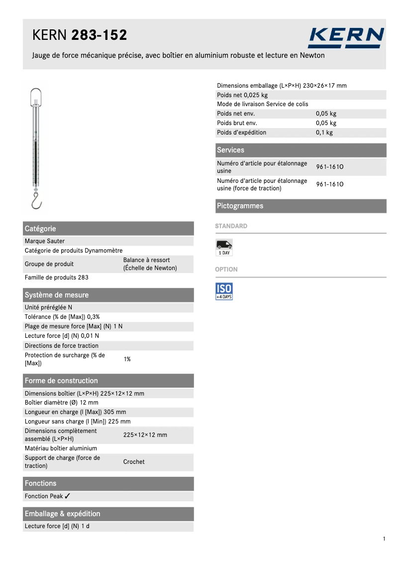 Página 1 del manual Ficha técnica Kern 283-152
