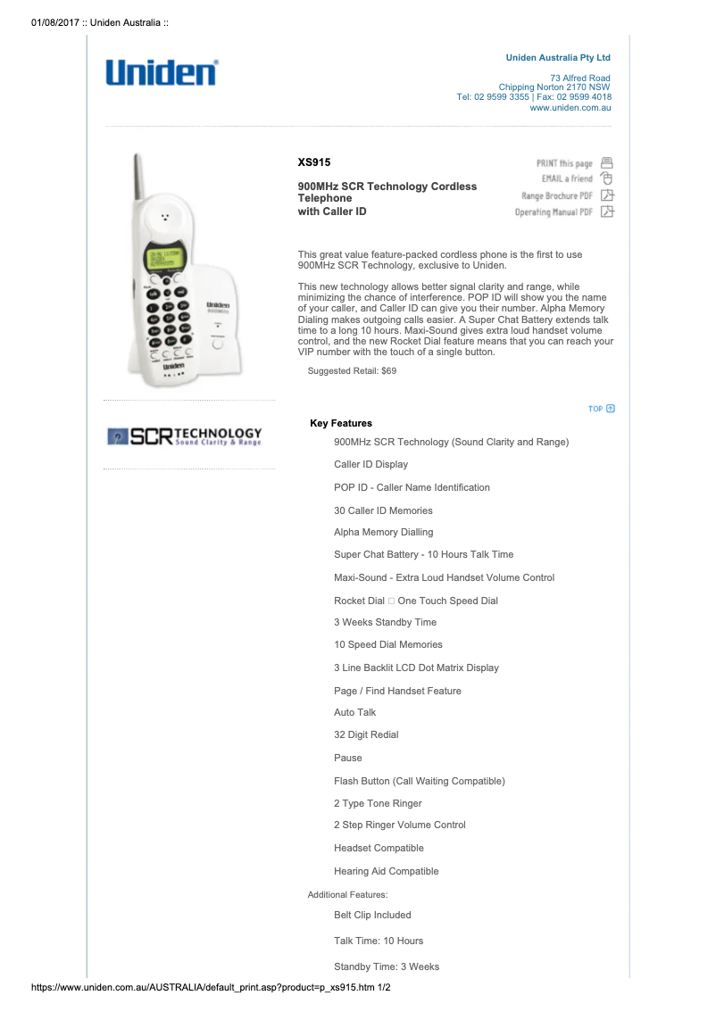 Página 1 del manual Manual de usuario Uniden XS 915