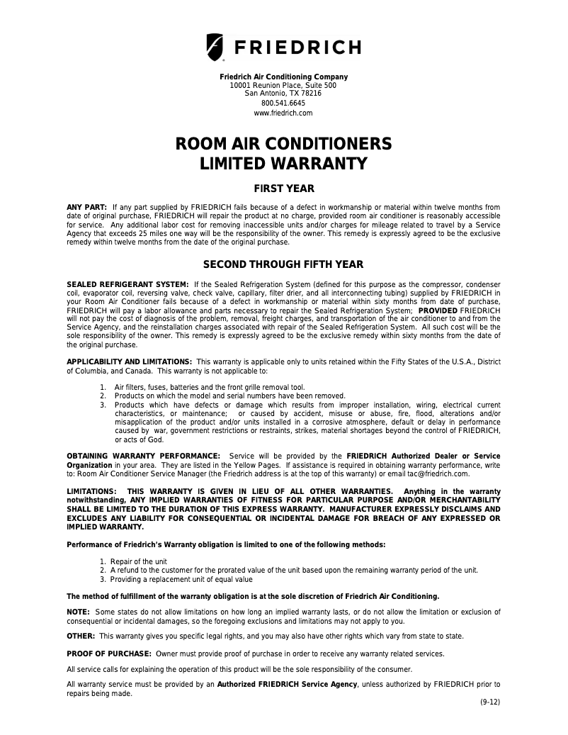 Página 1 del manual Manual de instrucciones Friedrich Chill CP12G10B