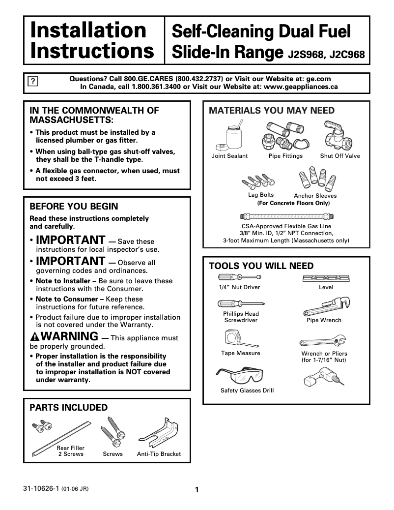 Página 1 del manual Guía de instalación GE Profile J2S968KHCC