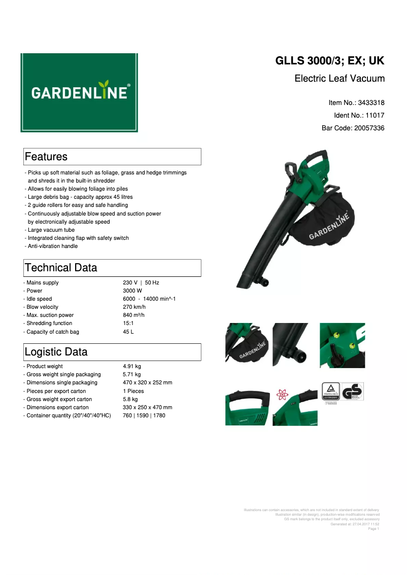 Página nº 1 - Ficha técnica Gardenline GLLS 3000/3