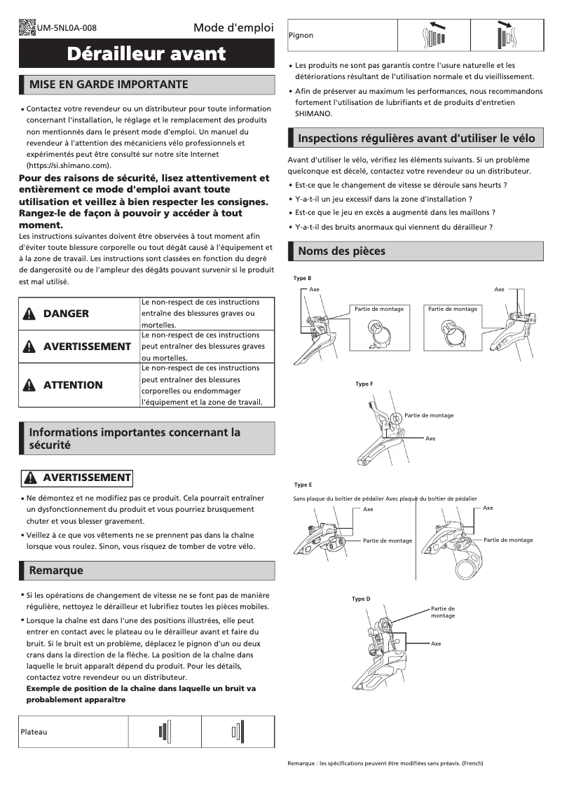 Página nº 1 - Manual de usuario Shimano FD-TY500-TS6