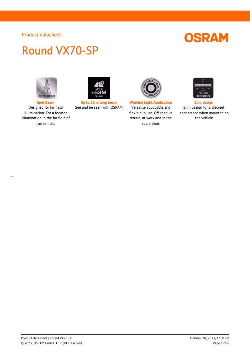 Imagen de la primera página del manual del dispositivo LEDriving Round VX70-SP