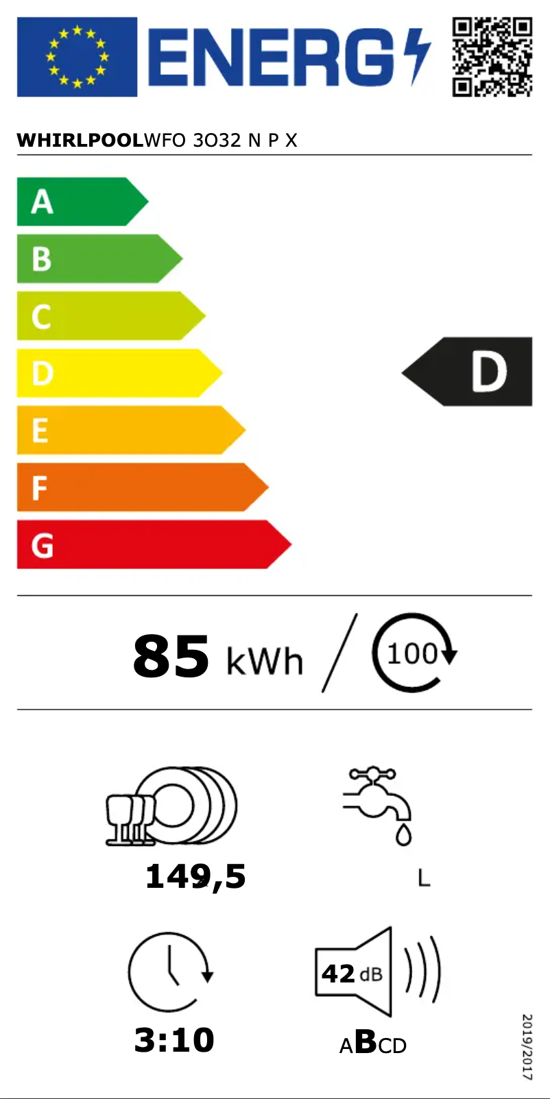 Página 1 del manual Etiqueta energética Whirlpool WFO 3O32 N P X
