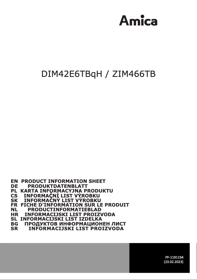 Página 1 del manual Ficha técnica Amica DIM42E6TBqH