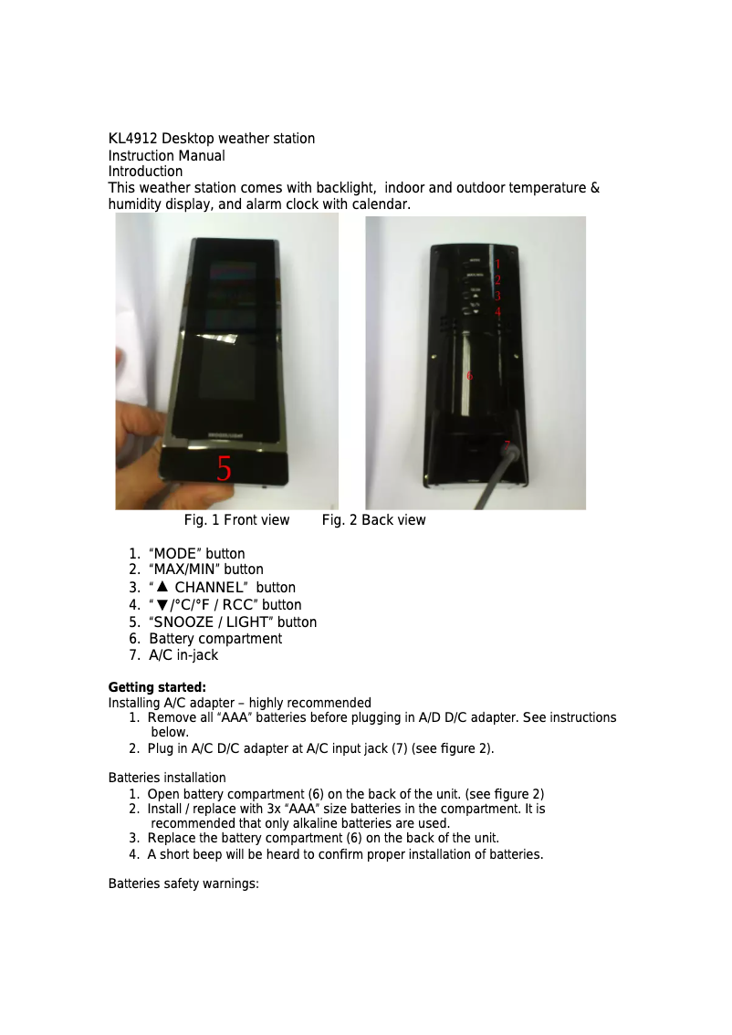 Página 1 del manual Manual de usuario Techno Line KL4912