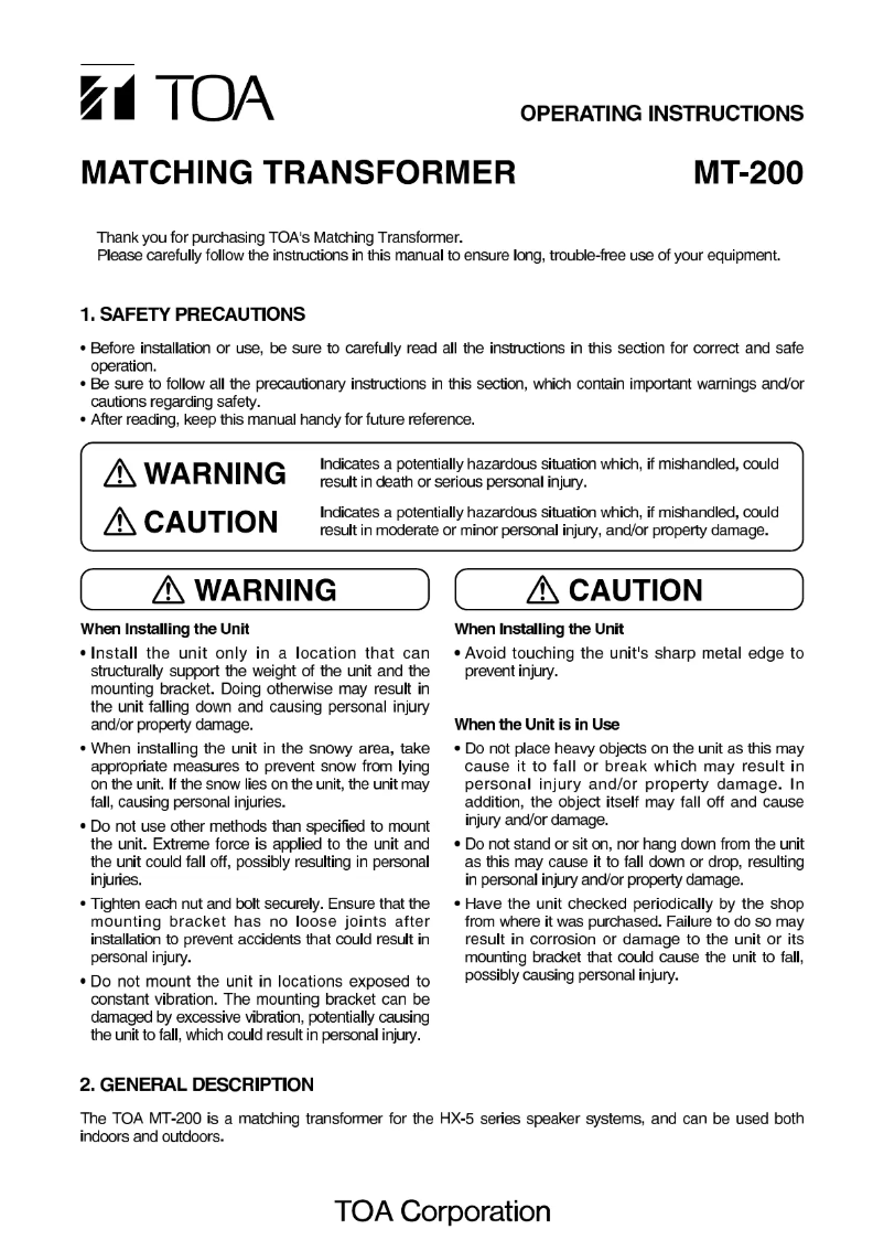 Imagen de la primera página del manual del dispositivo MT-200