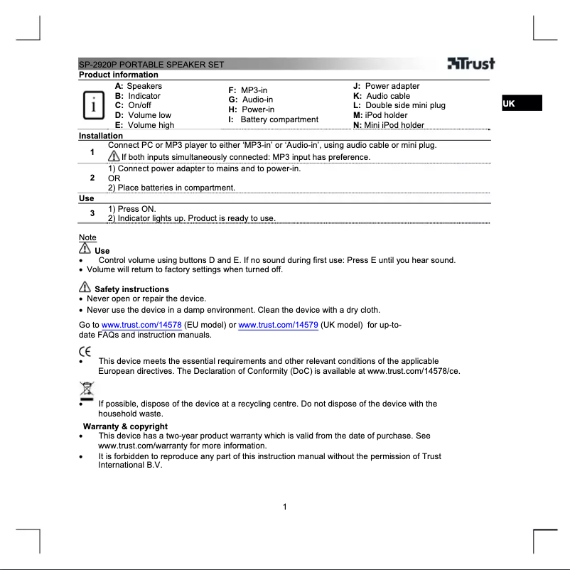 Página 1 del manual Manual de usuario Trust SP-2920P