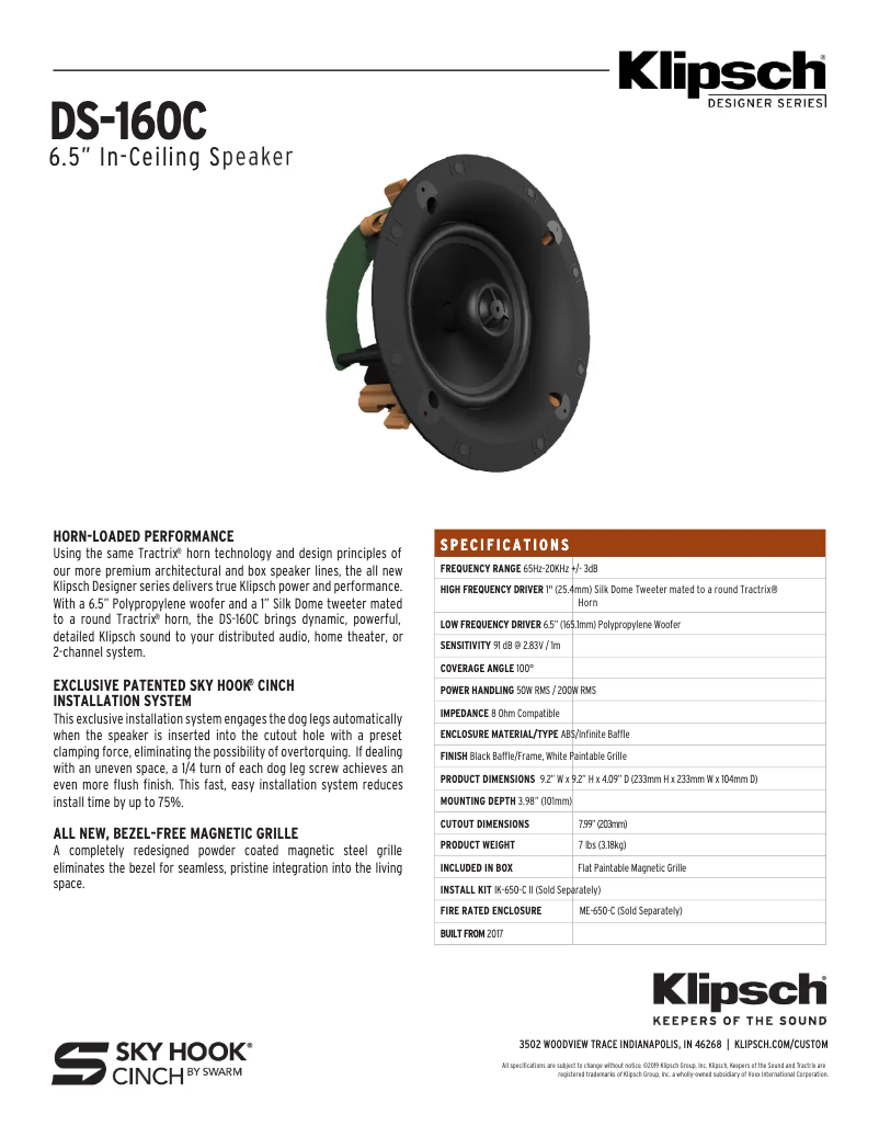 Página 1 del manual Ficha técnica Klipsch DS-160C