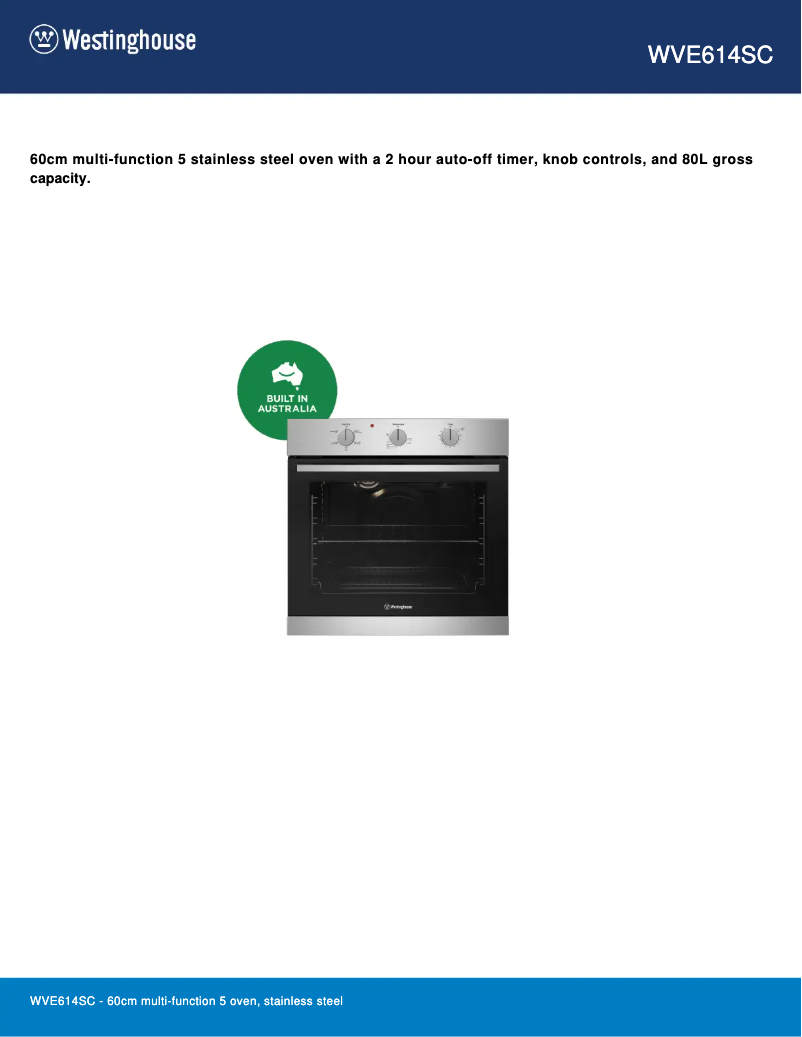 Página 1 del manual Ficha técnica Westinghouse WVE614SC
