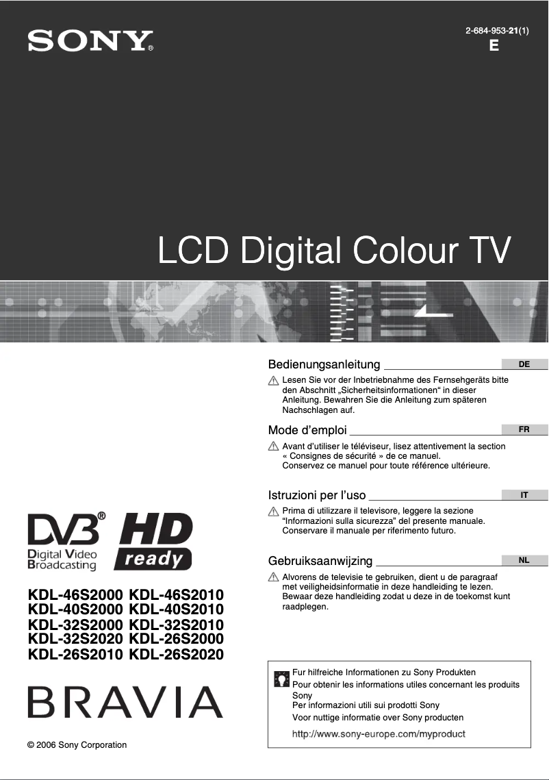 Imagen de la primera página del manual del dispositivo Bravia KDL-32S2020