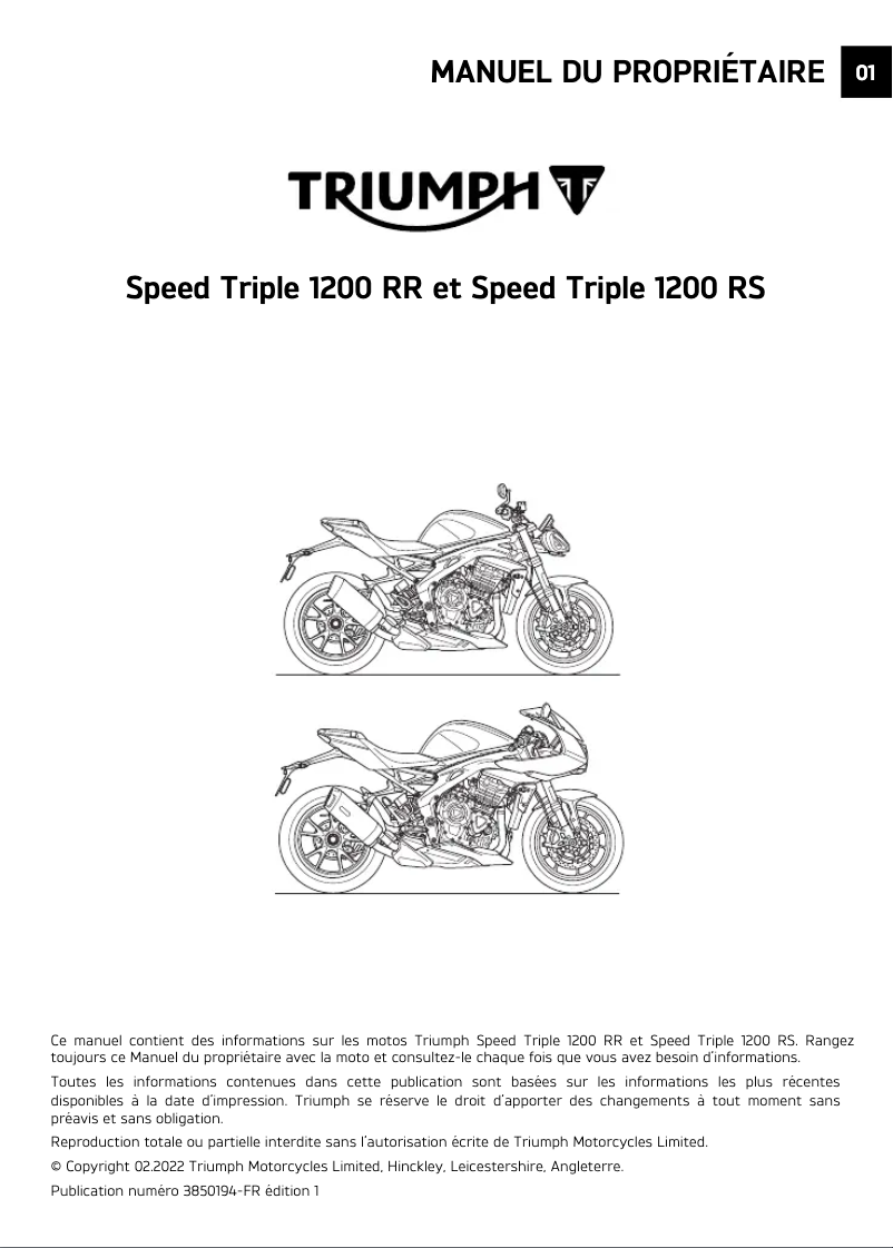 Página 1 del manual Manual de usuario Triumph Speed Triple RS (2025)