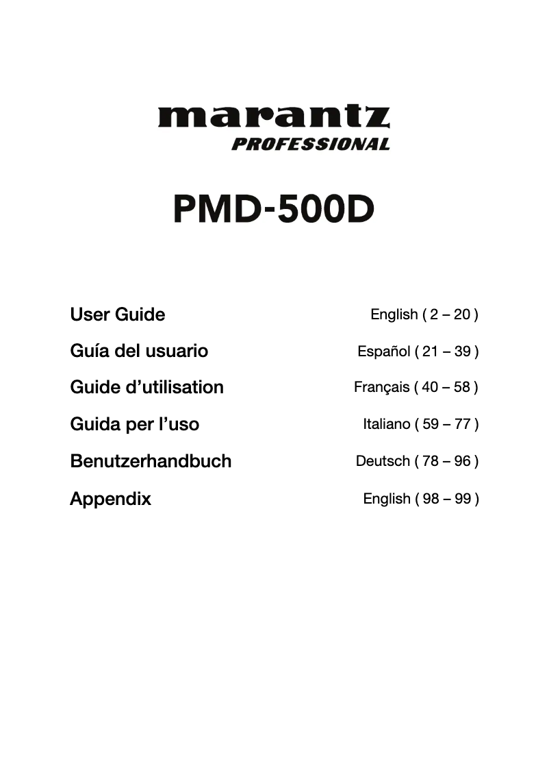Página 1 del manual Manual de usuario Marantz PMD-500D